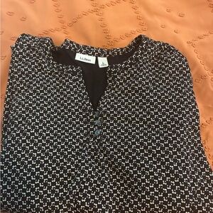 L.L. Bean Black and White Floral Blouse